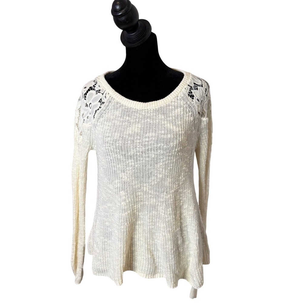 Hollister Textured Knit Sweater Floral Lace Trim Womens S Open Knit Shabby Chic
